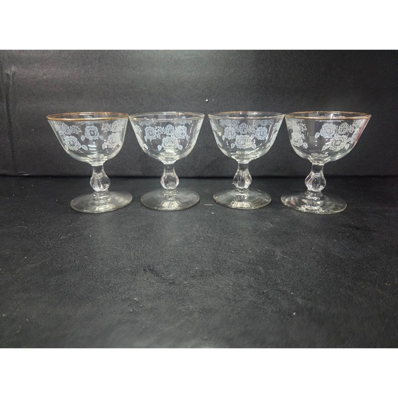 Homer Laughlin Queen Esther Sherbet Bowl, Vintage Etched Glassware, Set Of 4 - Picture 1 of 9